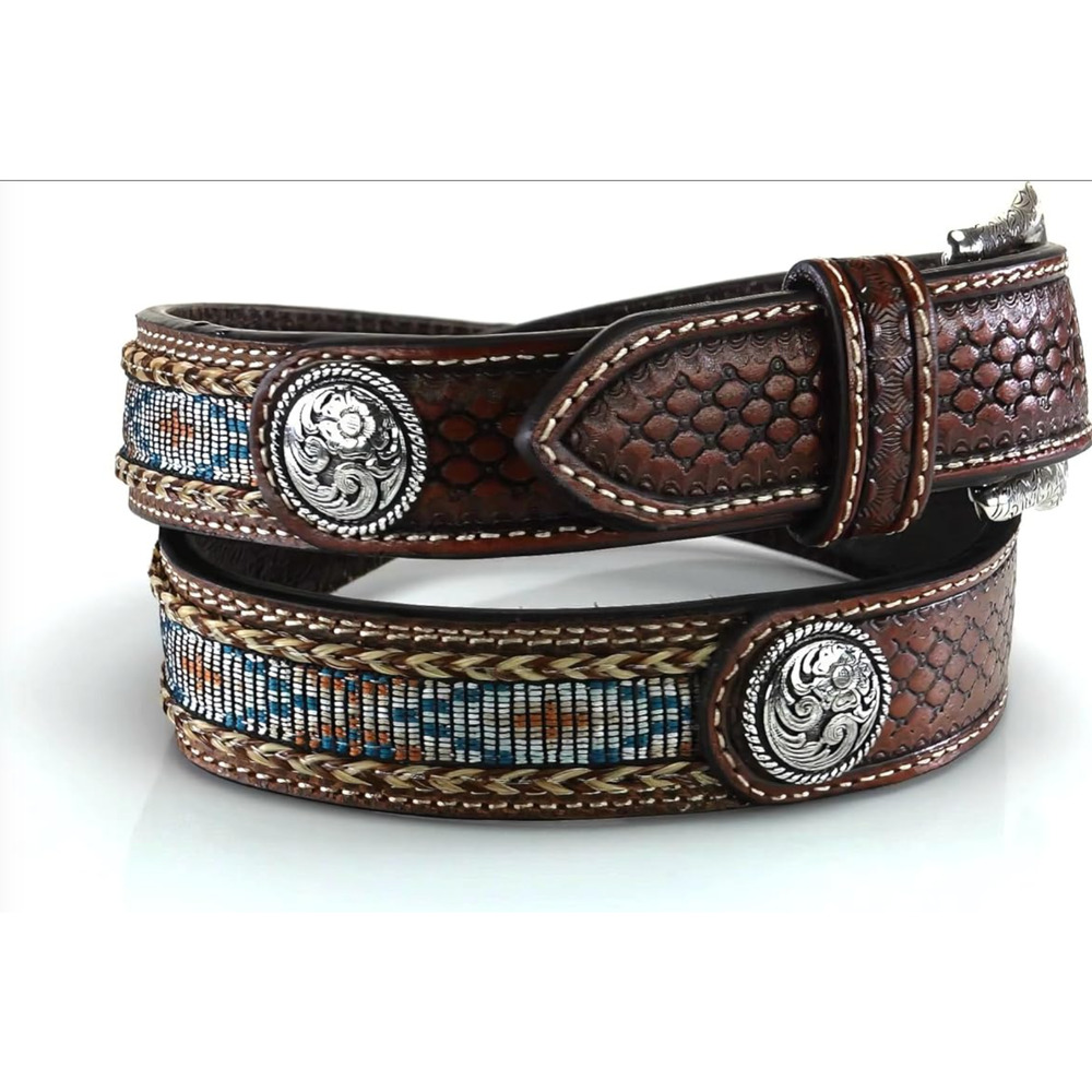 Ariat Western Belt Leather Youth Concho Southwest Inlay Brown NEW‎ Size 22
